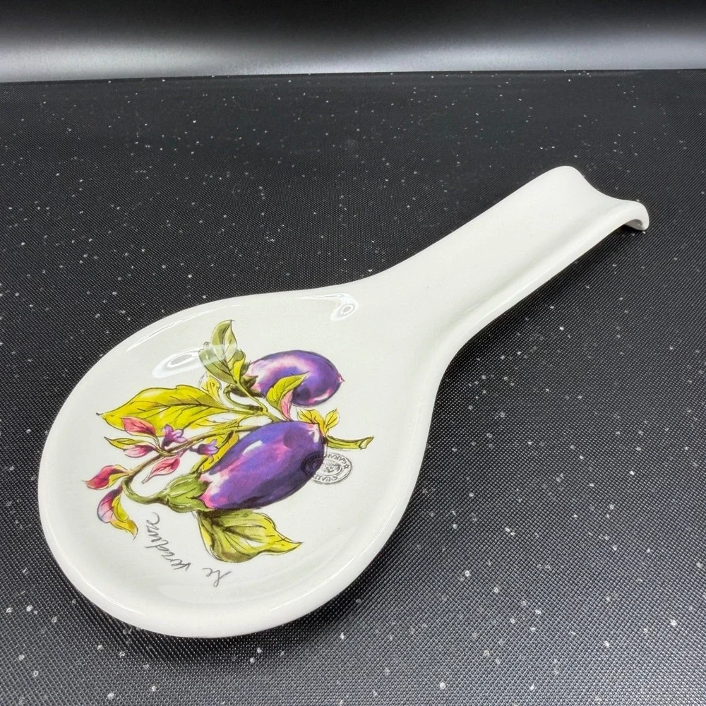 Effetti Home Handmade in Italy Ceramic Spoon Rest Le Verdure Eggplant Botanical‎